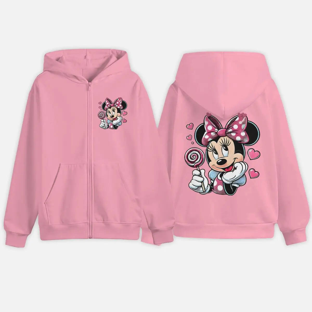 

Children's Clothing Cute Minnie Print Toddler Girl Zip Up Hoodie New Fashion Daily Wear Minnie Mouse Kawaii Cartoon Sweatshirt