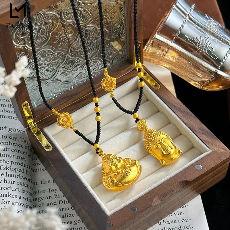 Briex Jewelry Buddha Head Pendant Women's 24K Gold AU999 - Embossed Buddha craftsmanship, low-key Zen style, for office days