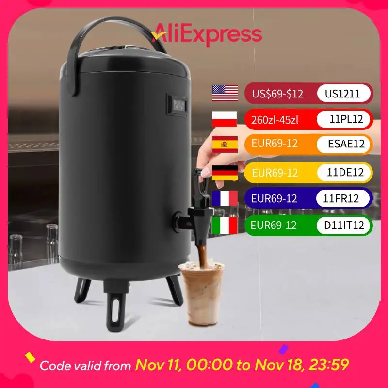 

Hot Beverage Dispenser, Stainless Steel Insulated Beverage Dispenser Cold and Hot Drink dispenser with Thermometer 10 L