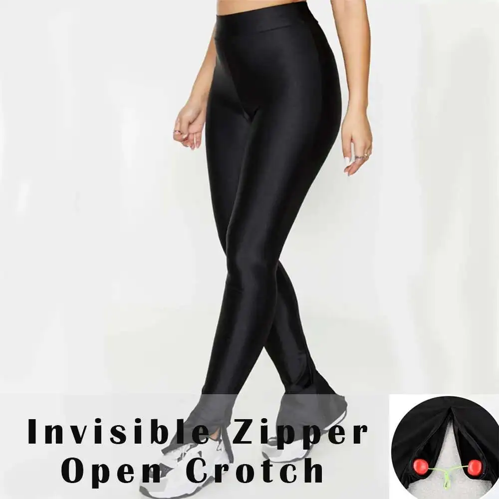 

Invisible Zipper Open Crotch Glossy Flare Leg Gym Black Leggings Women Tight Pants High Waist Sport Trousers Sweatpants