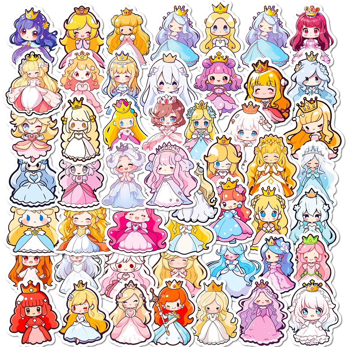 50Pc Waterproof Cute Princess Stickers for Water Bottles Laptop Suitcase Scrapbooking Journaling Kids Adults Teens