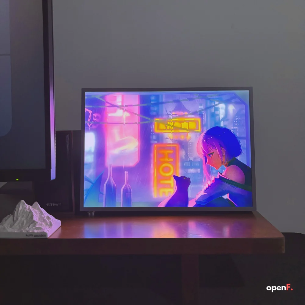 Anime cyberpunk neon luz noturna decorativa, plugue USB HD 3 cores escurecimento, moldura de foto minimalista, decoração moderna sala de esportes