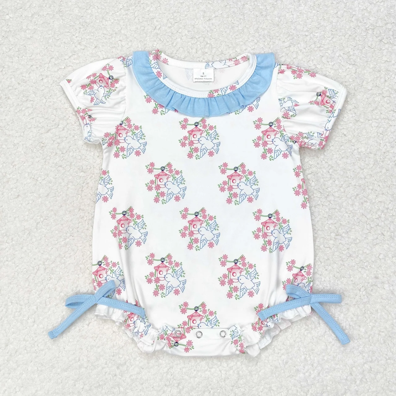 Wholesale Baby Girl Kids Flower Bodysuit Toddler Newborn Jumpsuit One-piece Summer  Children Floral Bird Bubble Romper Clothing