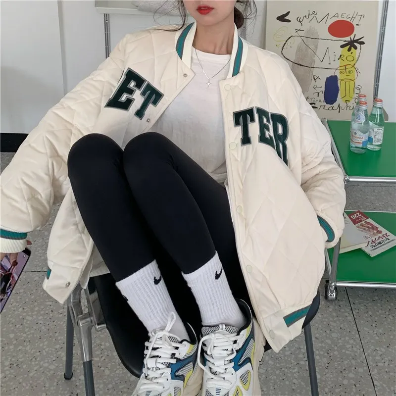 Thicker Parkas Women Winter Harajuku Letter Print Loose Korean Style Keep Warm Coats New Design Ins Fashion Button-up Ulzzang