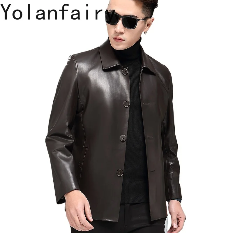 YOLANFAIRY High Quality Real Sheepskin Leather Trench Coats Man Spring Autumn Mid-length Genuine Leather Jacket Men Lapel Abrigo