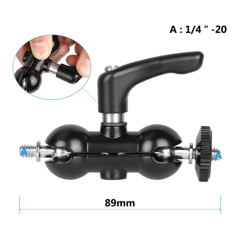 HDRIG-soporte de cabeza de bola mejorado, doble extremo, rosca 1/4-20, con perilla de bloqueo Central súper robusta, para linterna/Monitor de cámara DSLR