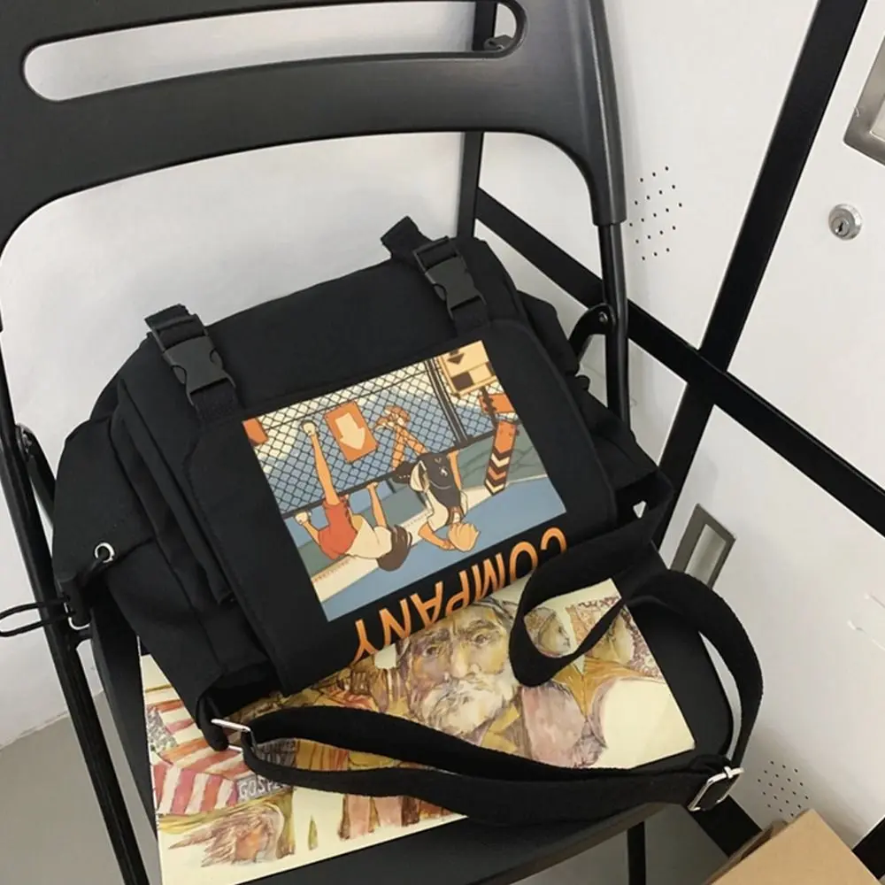 

Simple Square Men Crossbody Bag Print Multi-Pockets Messenger Bag Couple Style Multifunctional Nylon Shoulder Bag Hiking