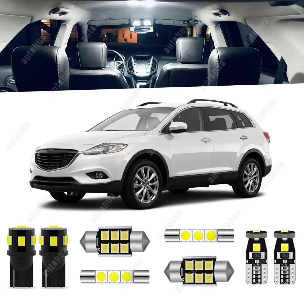 LED Interior Lights For Mazda CX-9 2007-2021 White 6000K LED Lighting 23Pcs