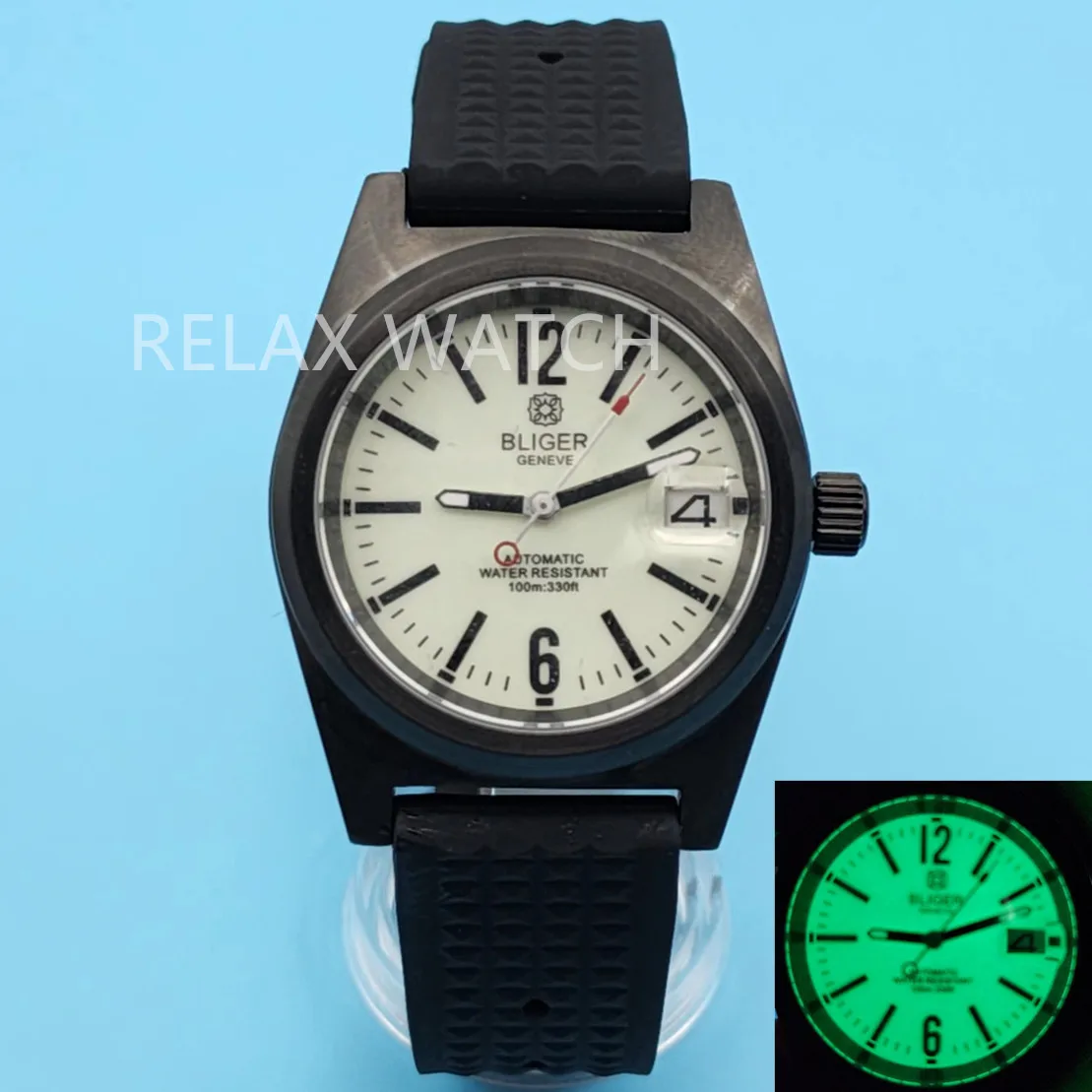 

38mm 2023 New Sapphire Glass Full Luminescent Dial Stainless Steel Watch Rubber Strap Japan Nh35 Automatic Movement BLACK2