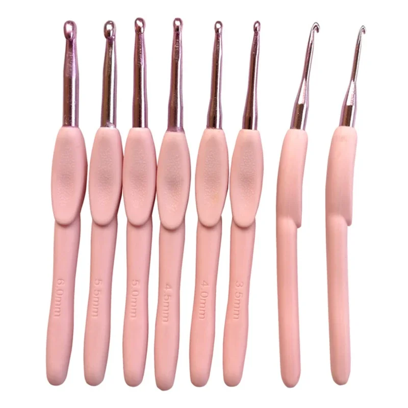 8 pz/set ferri da maglia di colore rosa manico morbido uncinetti in alluminio per maglieria fai da te strumento telaio 2.5 ~ 6.0mm