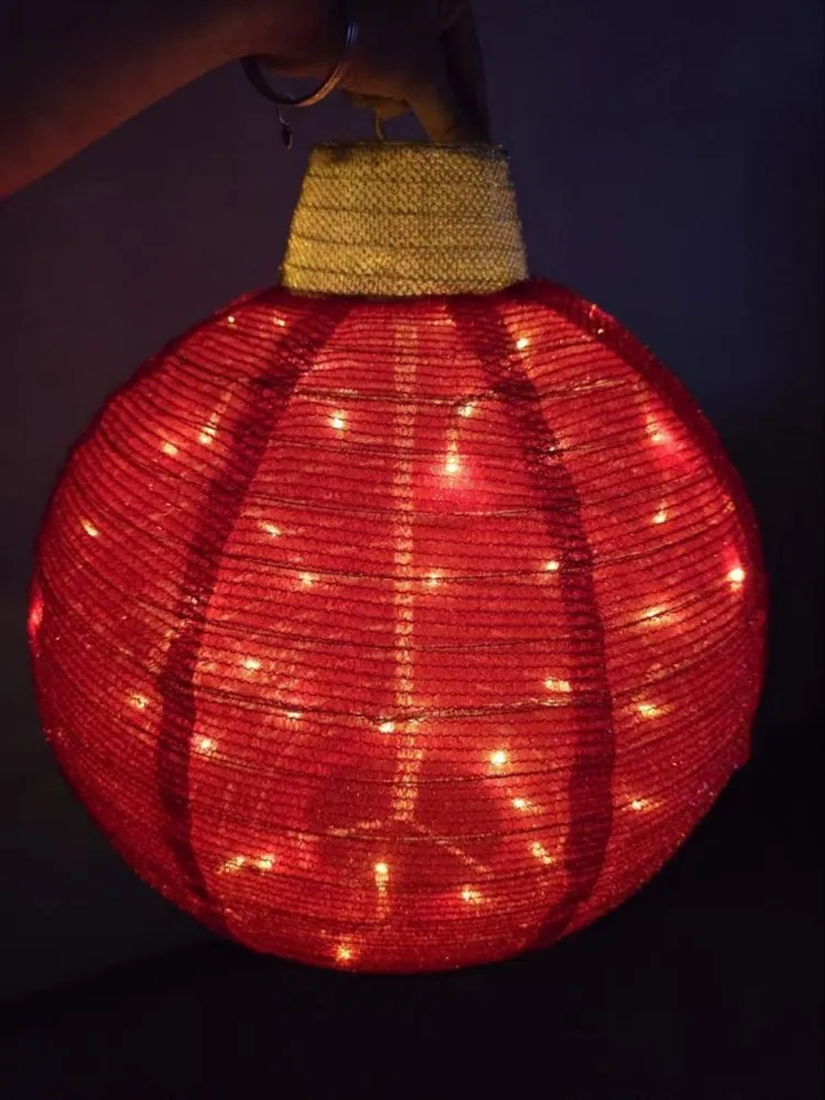 3pc Lighted Pop-Up Outdoor Christmas Ornament , Party Holiday Ball Ceiling Hanging Decoration Lantern Red Gold Green