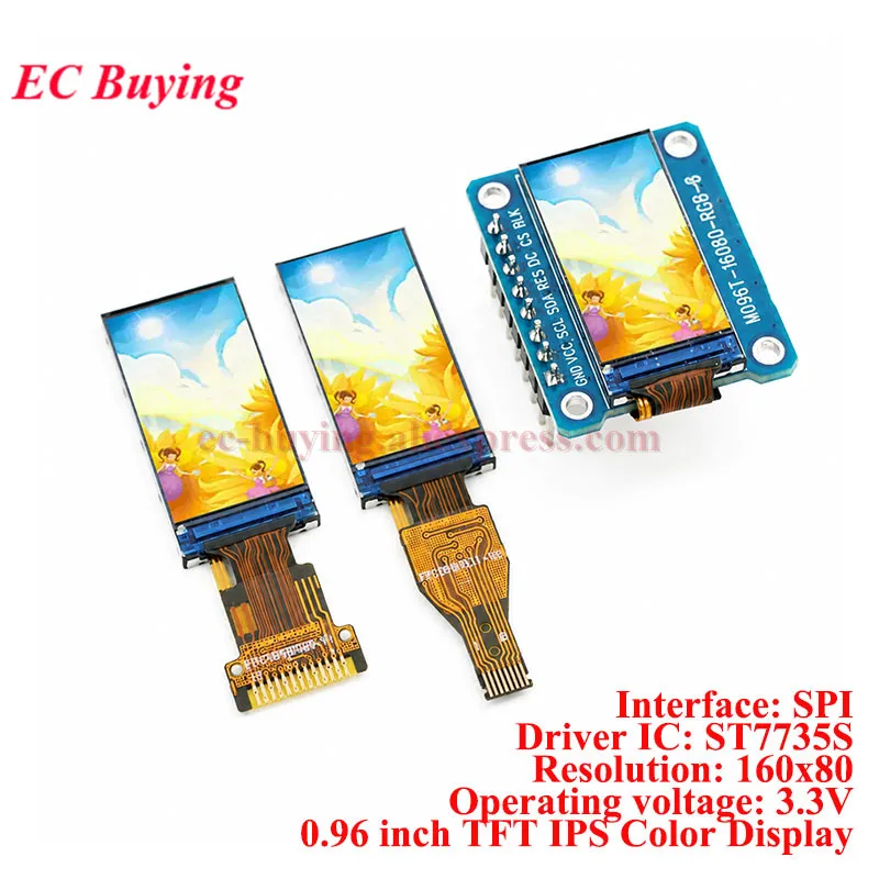Módulo de pantalla LCD TFT de 0,96 pulgadas, ST7735S IPS, ángulo de visión completo HD 80*160, pantalla colorida de 0,96 pulgadas, SPI, 8 pines, 13 pines, 10 unidades/1 unidad
