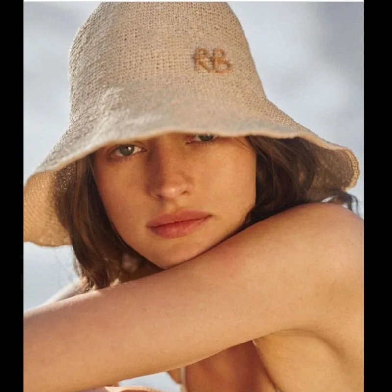 Unisex Summer Hand Crochet Foldable Straw Bucket Beach Hat