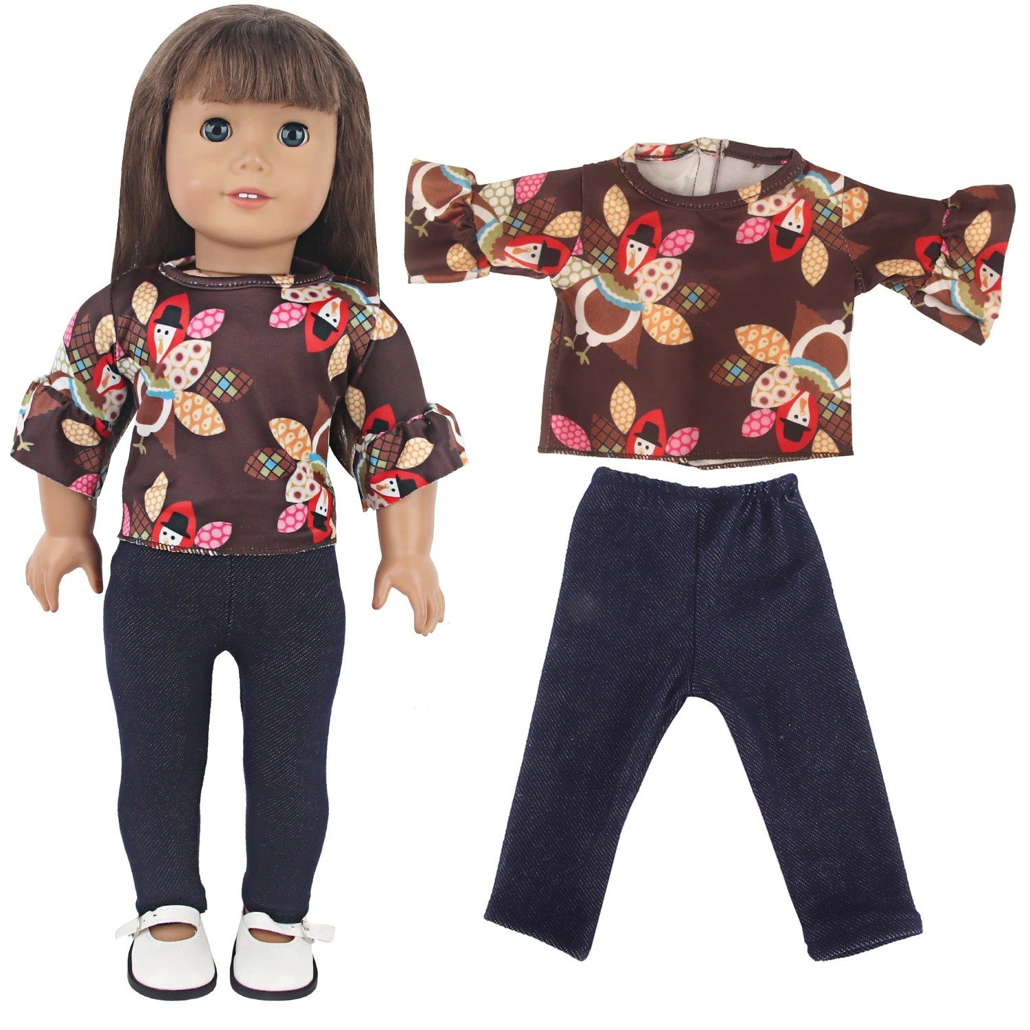 Cartoon top+Pants CLothes Suit For 18 Inches American Dolls Flower Clothing For 43cm Baby New Born&OG Girl Doll Accessories