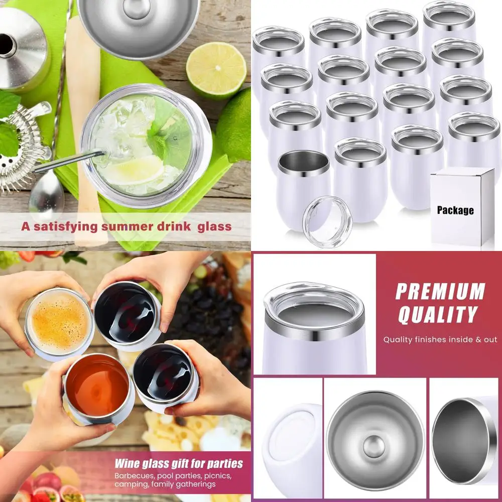 

12 oz Insulated Stainless Steel Wine Tumblers Set, Double Wall Vacuum Mugs for Outdoor Travel, Coffee, Soda, Whiskey (White)