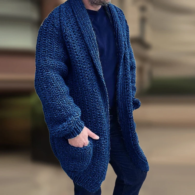 Vintage Loose Solid Color Knitted Cardigans For Mens Autumn Winter Outdoor Casual Men Sweatercoats Fashion Knitted Long Jacket