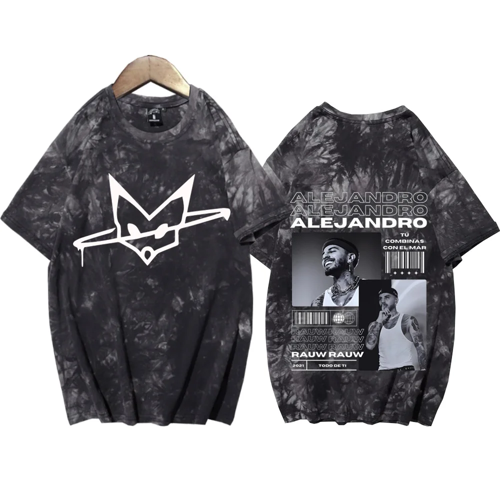 Rauw Alejandro Coca Nuestra Tie Dye Shirts Harajuku Hip Hop  Round Neck Short Sleeve Tee