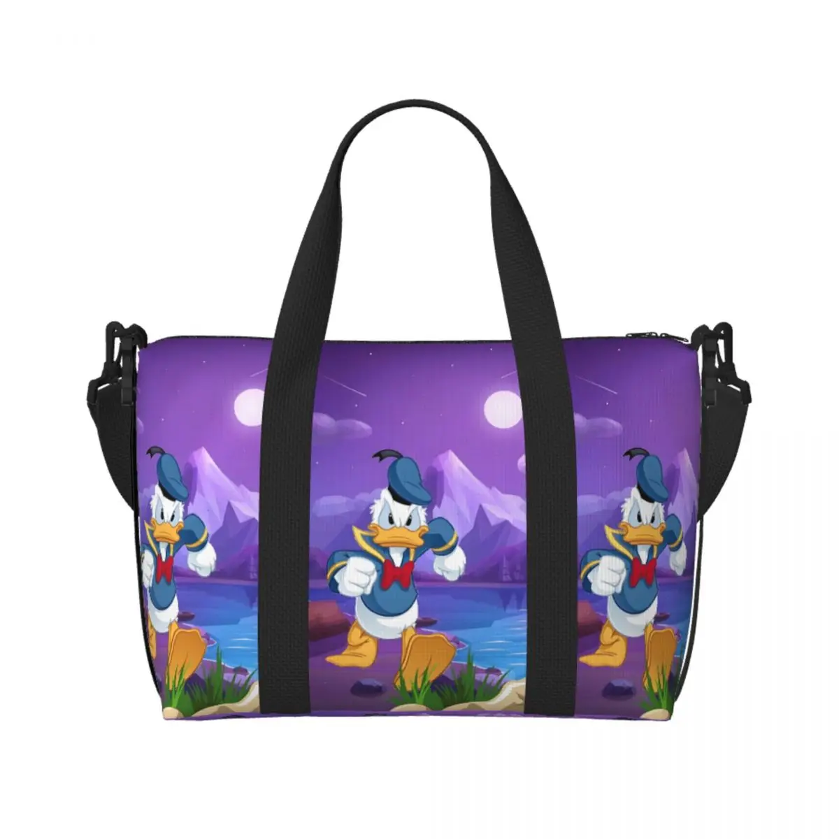 

Custom Donald Duck Beach Tote Bag for Women Kawaii Cartoon Big Compartment Beach Gym Travel Bags