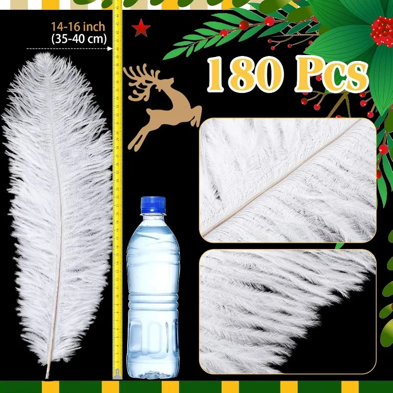 180 قطعة ريش النعام الطبيعي 14-16 بوصة شجرة عيد الميلاد الديكور الريش السائبة للحرف اليدوية ريش كبير لحفل الزفاف P
