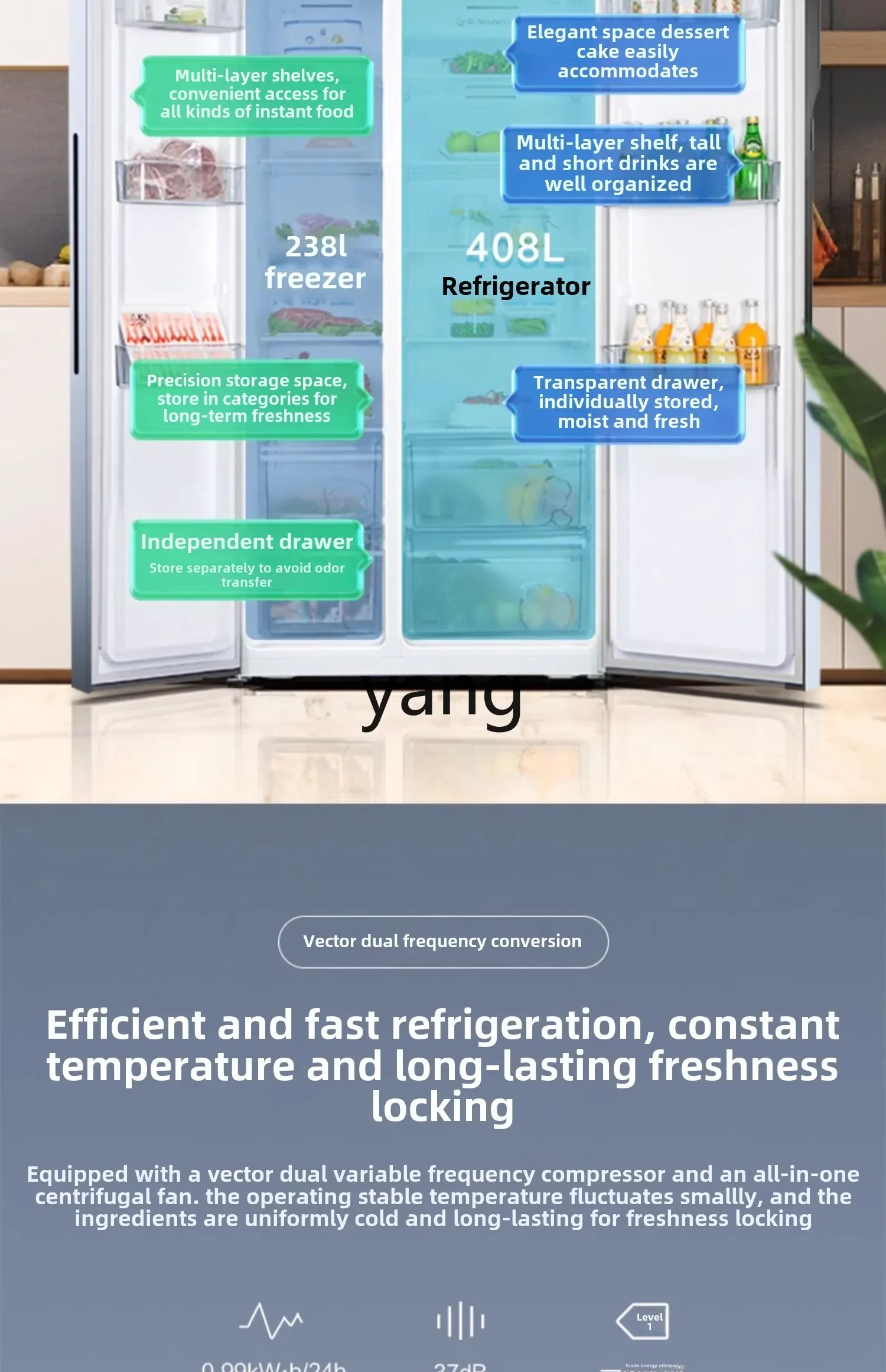 CX large-capacity naproti dveře domácnost prvotřídní energie efektivita proměnná frekvence air-cooled frost-free chladnička