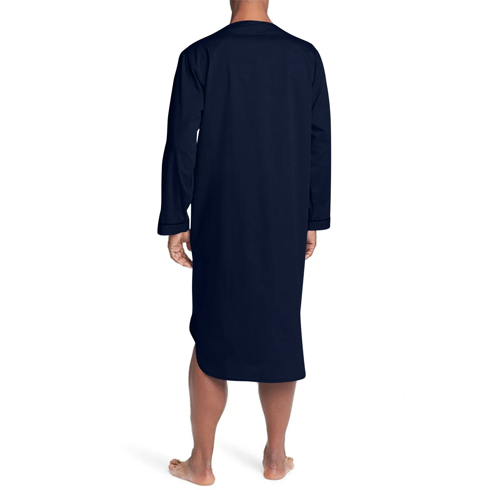 Neue männer Pyjamas Casual Langarm V-ausschnitt Pyjamas Mode Lose Fit Einfarbig Hohe Qualität Nachthemd Komfortable Homewear – Detail 13