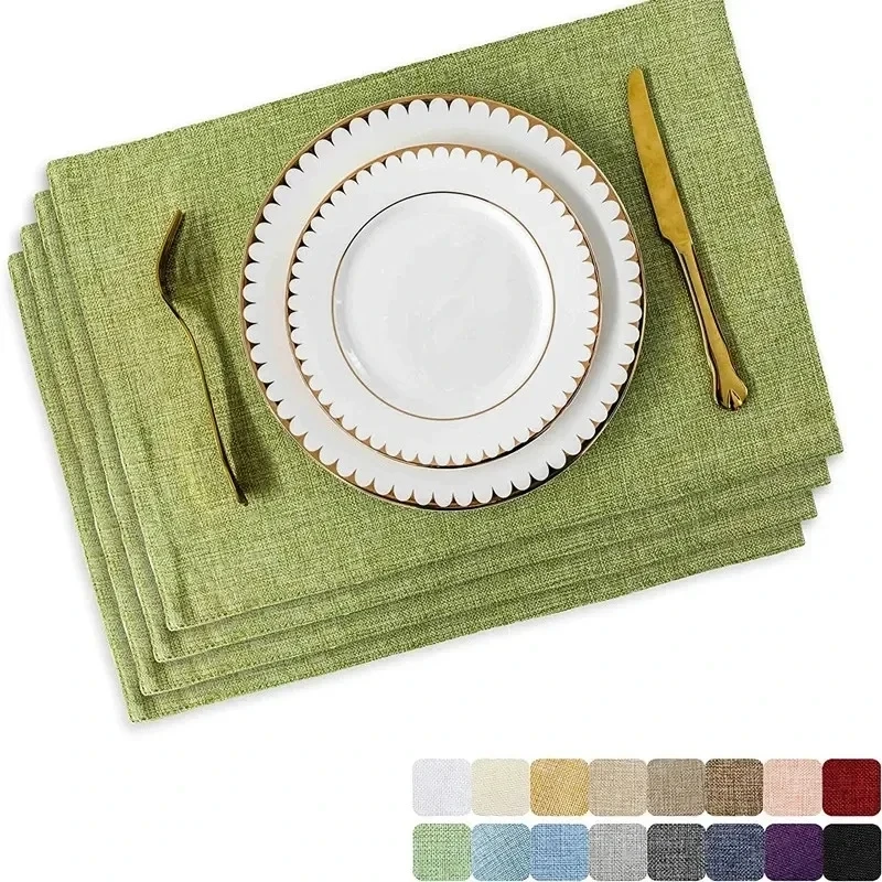 4 Pcs Placemat Washable Place Mats Placemats Heat Resistant Faux Linen Burlap Placemat for Dining Tables Kitchen Table Mats