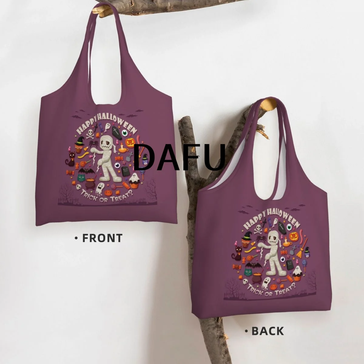 Happy Halloween Funny Halloween Print Cotton Tote Bag - Casual Commuter Shoulder Bag for Work Grocery Shopping Trick or Treat