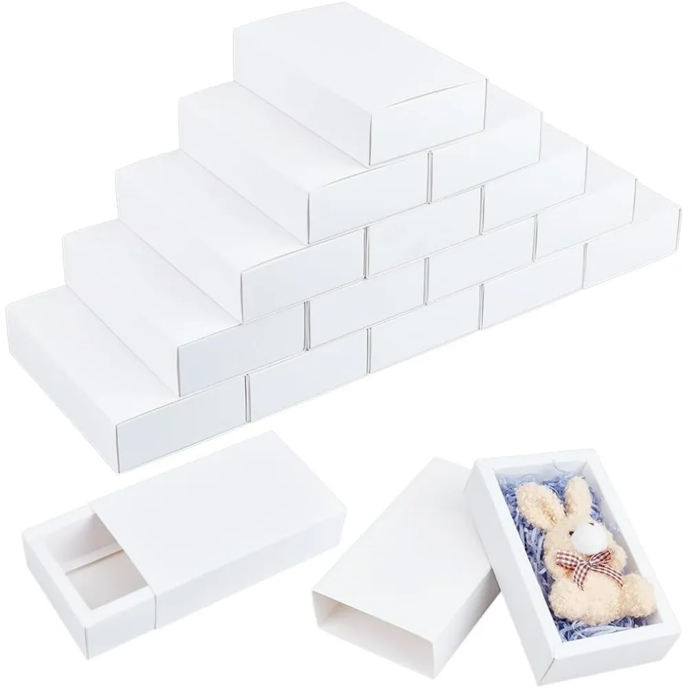 

40 Pack Kraft Paper Drawer Box 6.7x4.0x1.7inch White Rectangle Favors Present Packaging Boxes for Handmade Soap Cosme