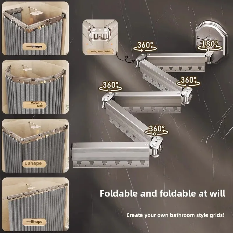 Bathroom Shower Curtain Folding Invisible Non-punching Bathroom Bath Blocking Waterproof Partition Dry and Wet Separation