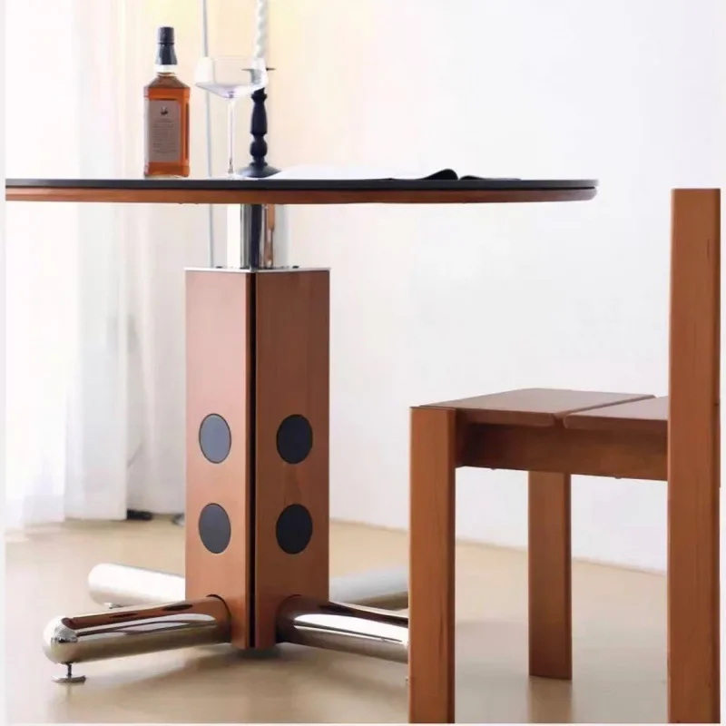 丸テーブル、レトロ、小さなアパート、金属製の脚、丸いダイニングテーブル、無垢材、岩板ダイニングテーブル