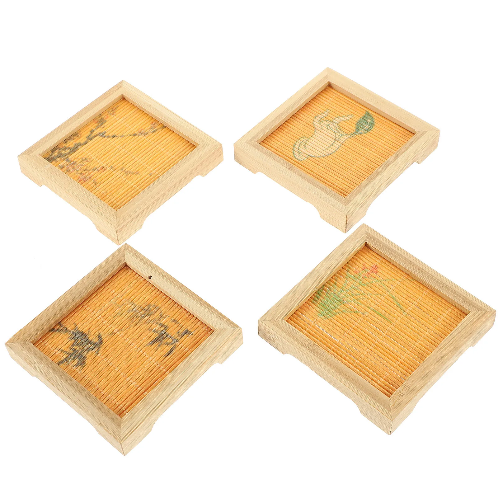 

4pcs Bamboo Coasters Thickened Anti-Scald For Tea Coffee Cups Home Kitchen Office Decorative Table Mat Rustic Cup Pads