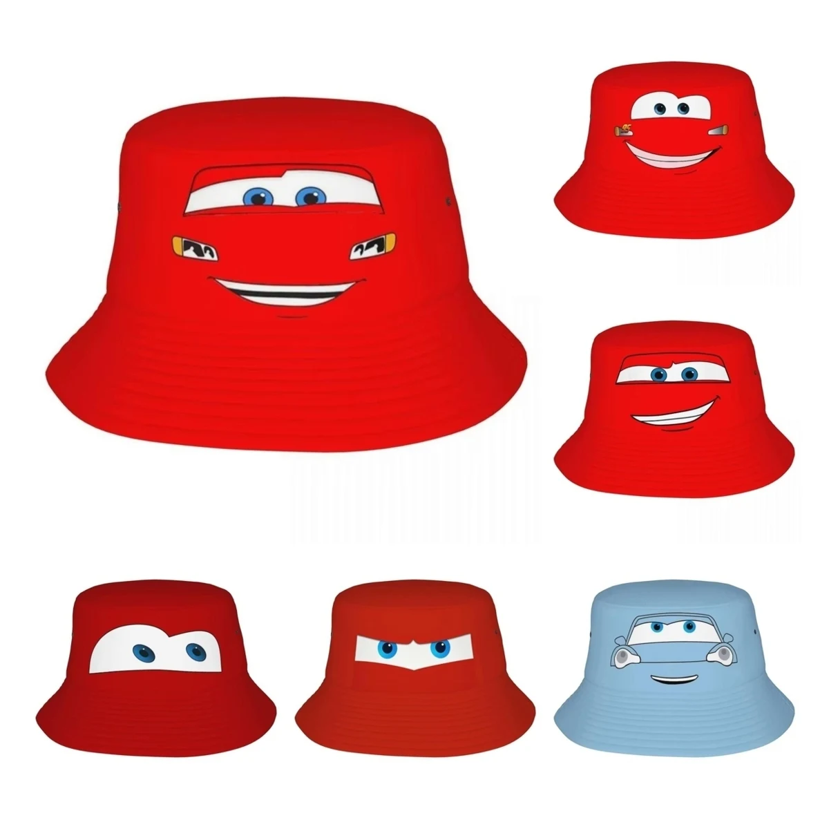 Outdoor Bucket Hats Happy Lightning Mcqueen Cars Bob Hats Men Women Cotton Fisherman Caps Reversible Fisherman Hat Sun