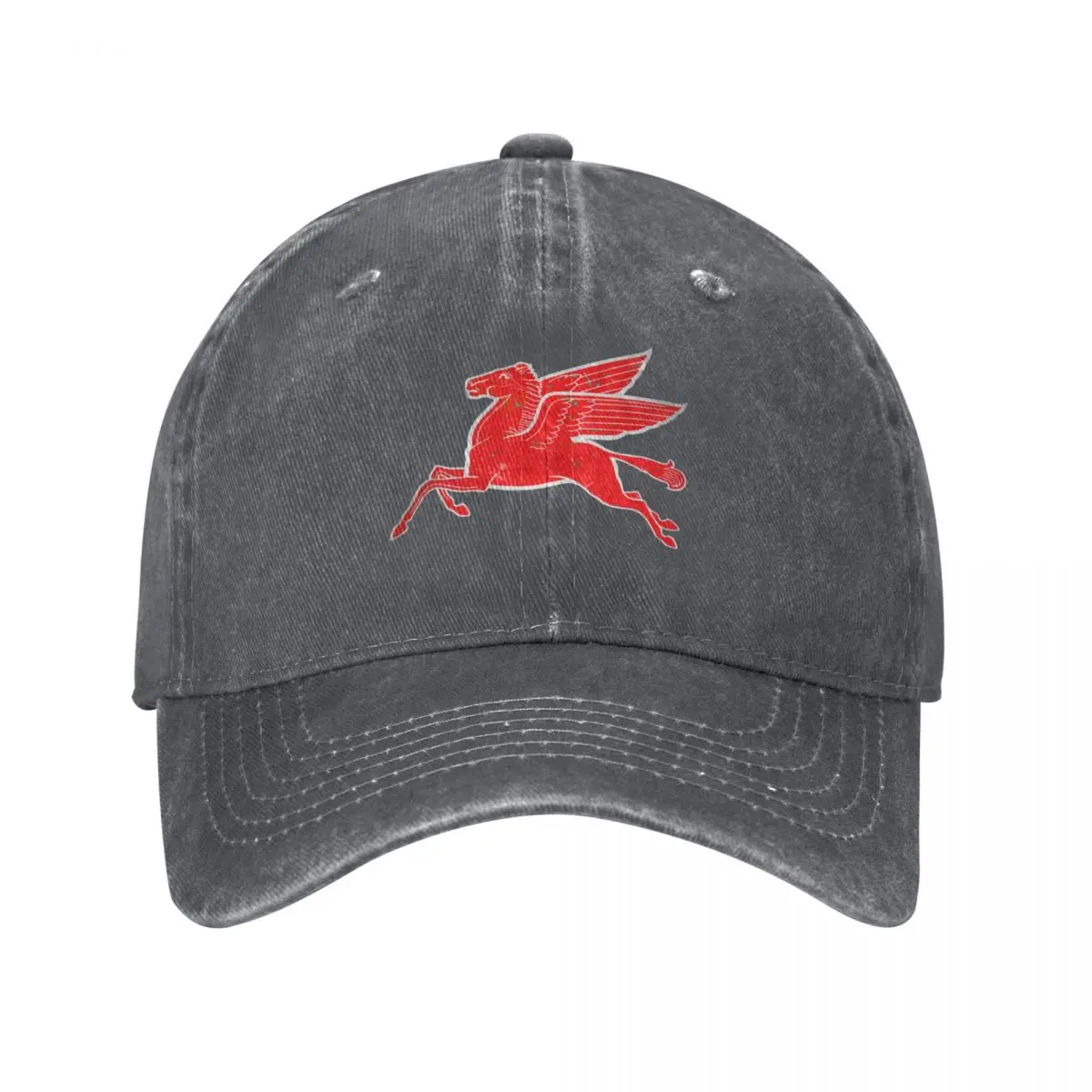 Red Pegasus distressed version facing left. Baseball Cap Brand Man cap Anime Hat Women Caps Men's