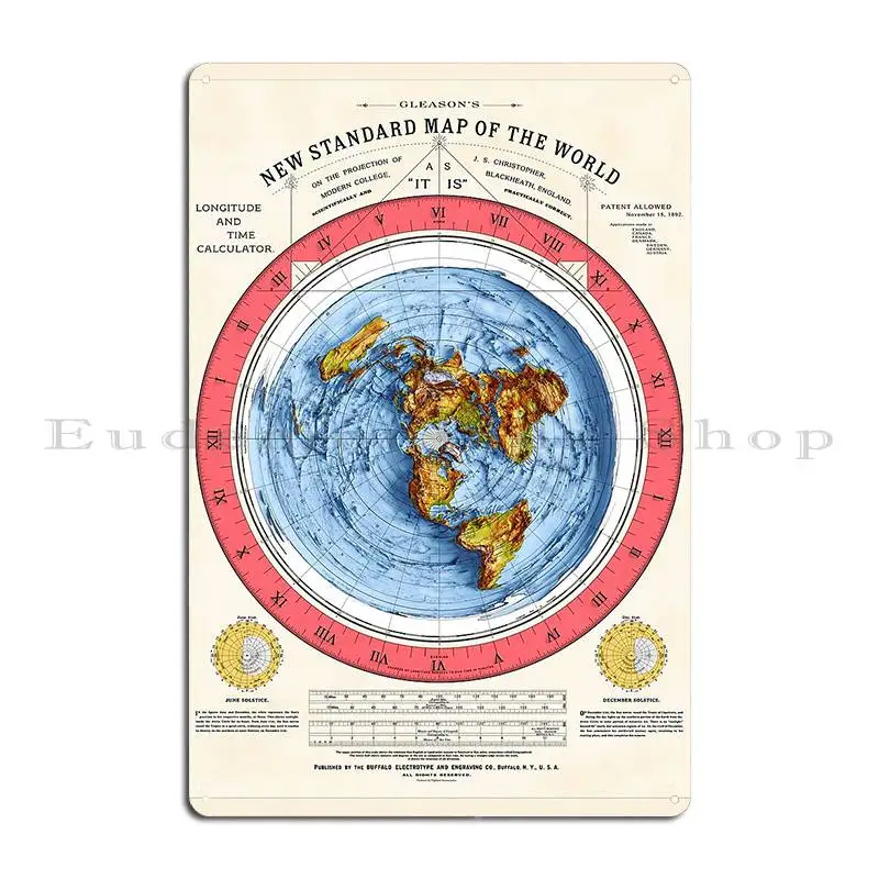 Vintage 3d New Standard Map Of The World Flat Earth Metal Sign Wall Cave Plaques Create Party Print Tin Sign Poster