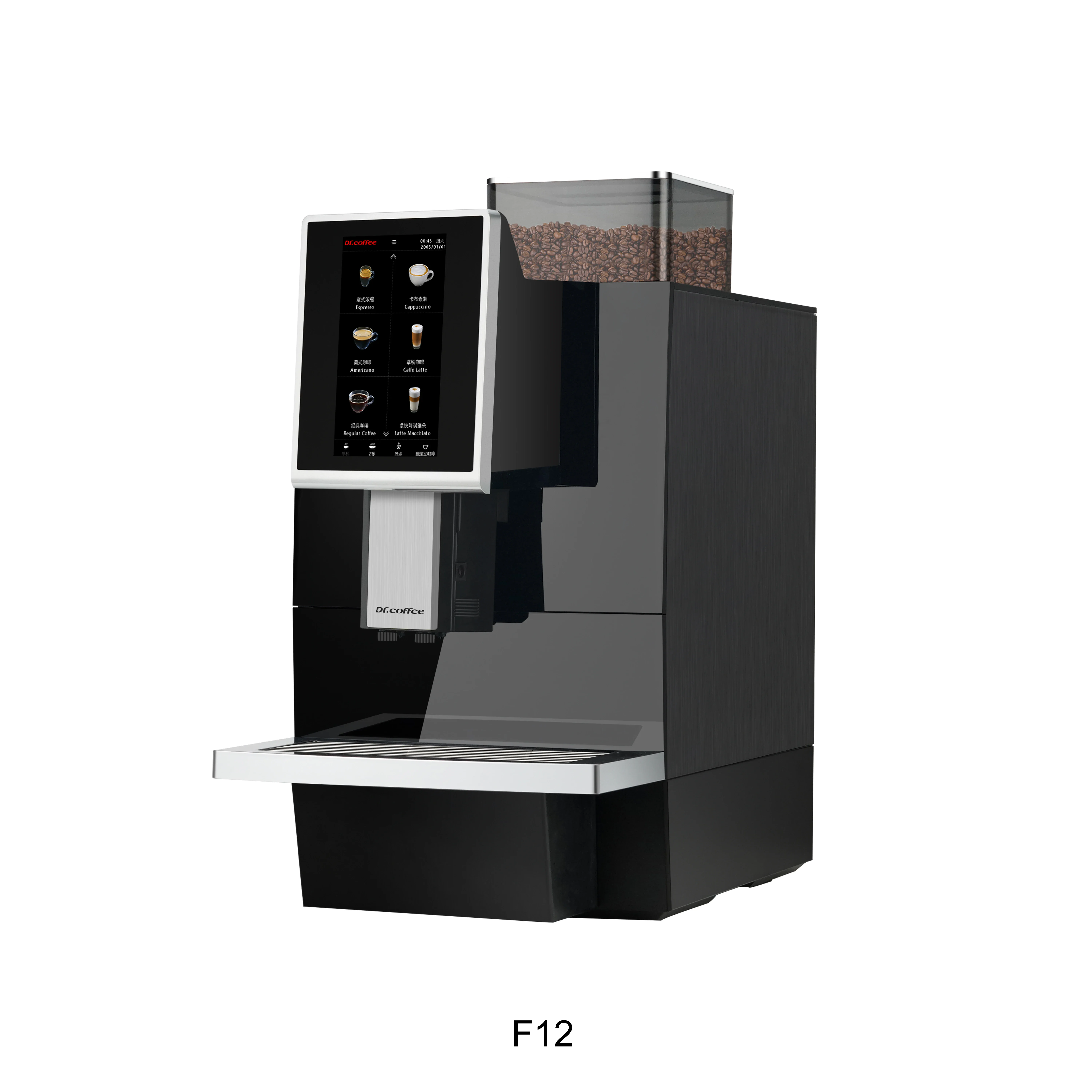 &For Dr.Coffee F12 Shop Touch Screen Coffee Machine Fully Automatic Espresso  With Grinder Self-Cleaning Black