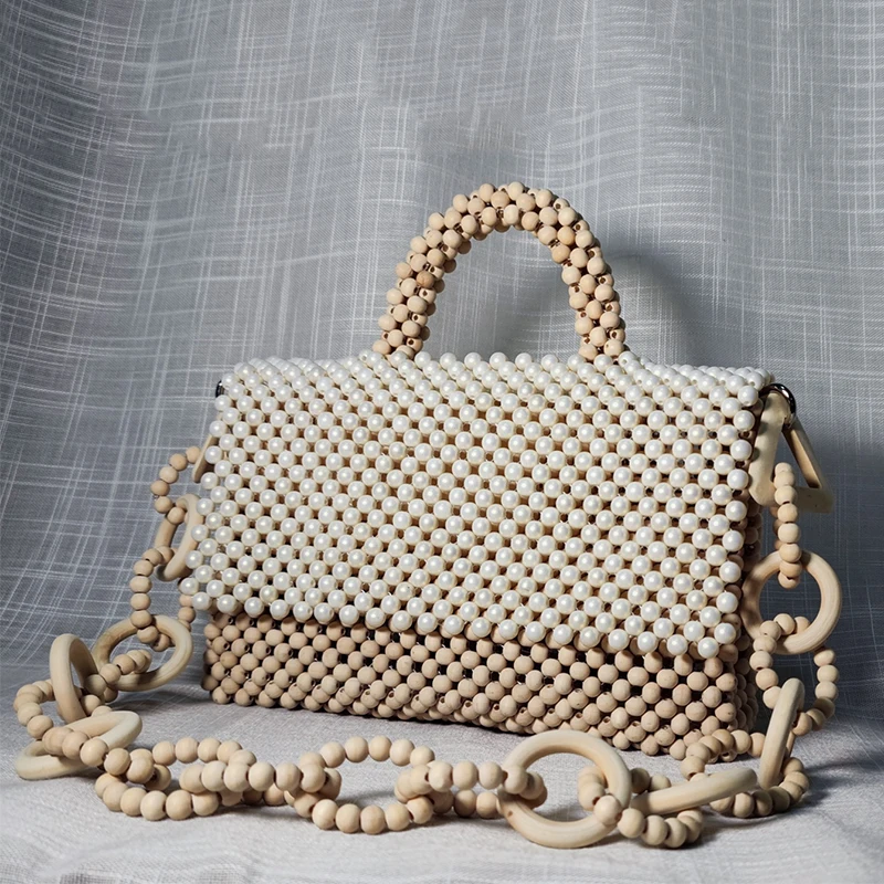 Hand-woven Beaded Bag Women\'s Fashion Pearl Acrylic Splice Handbag Advanced Simple Retro Ladies Crystal Bags 2023 сумка из бусин