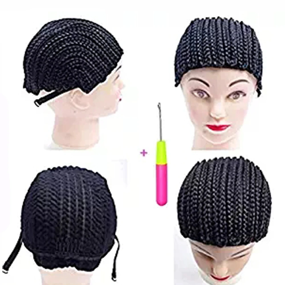 

1 piece black crochet net cap crochet wig cap breathable braided cornrow cap with adjustable band for easy sew in weave wig cap