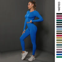 2Pcs Women Sets Energy Seamless Gym Suits Bubble Butt Sports Pants+Long Sleeve Shirts Push Up Running Sets Tracksuits Tights Set