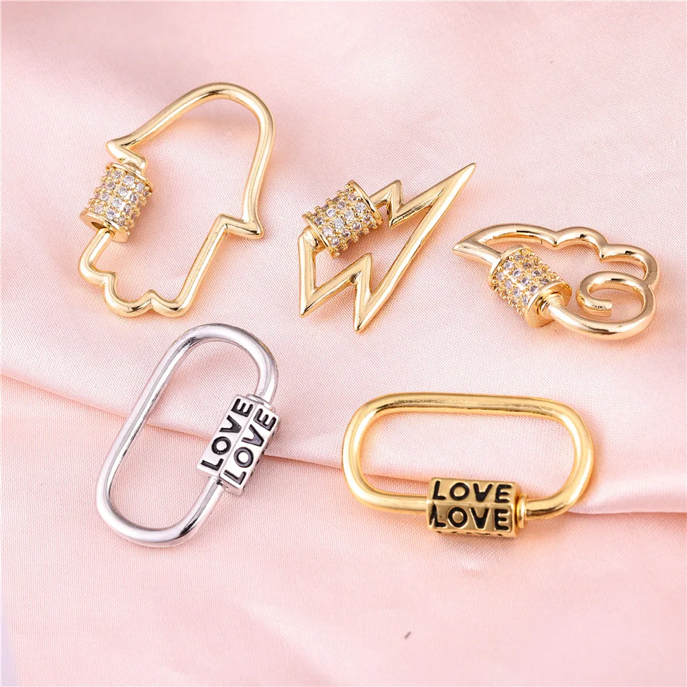 JUYA Gold Silver Micro Pave Zircon Screw Clasp Connector LOVE Cloud Ghost Lightning Shape Jewelry Findings for DIY Jewelry Makin