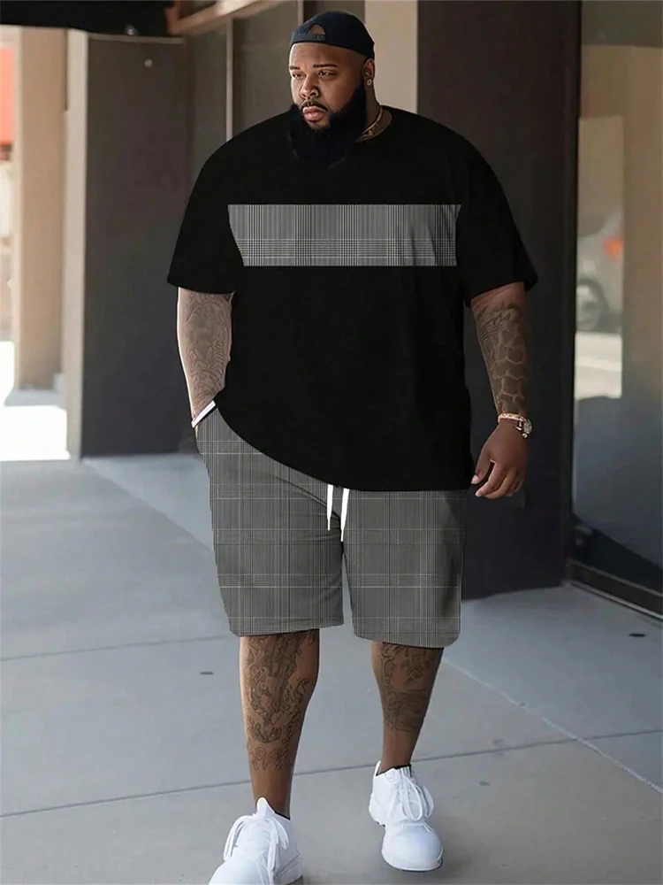 

Men's Summer Casual Sportswear Set Plus Size Simple Letter Print Round-Neck Short-Sleeve Top and Shorts Two-Piece Set