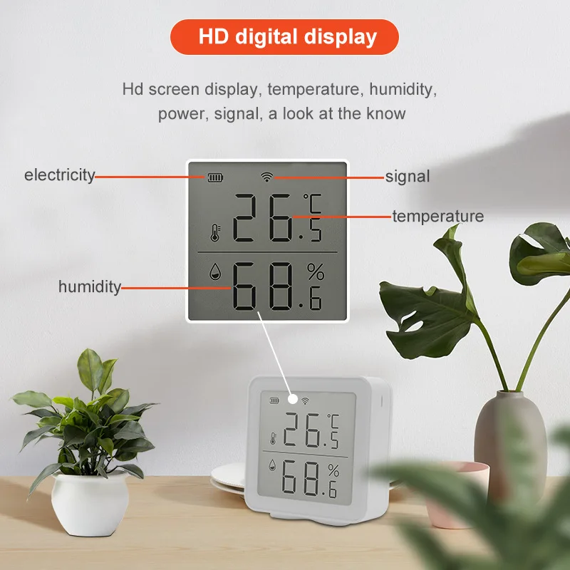 Sensor de temperatura y humedad para interiores, higrómetro, termómetro con pantalla LCD, compatible con asistente de Google Alexa, Tuya, WIFI