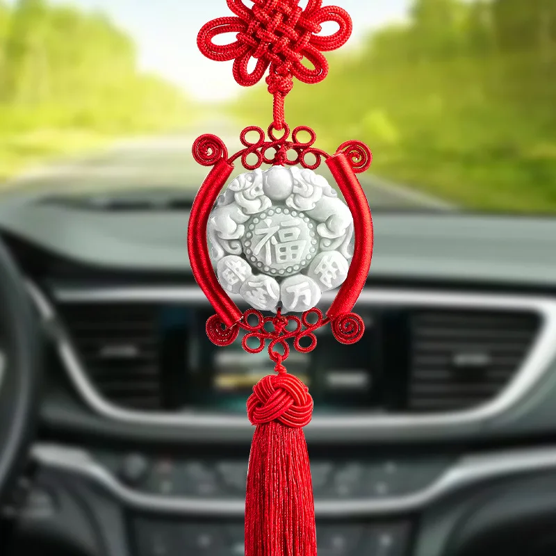 Natural A-grade Jade Attracting Wealth Double Pixiu High End Car Hanging Accessories Transferred Tassel Interior Jewelry