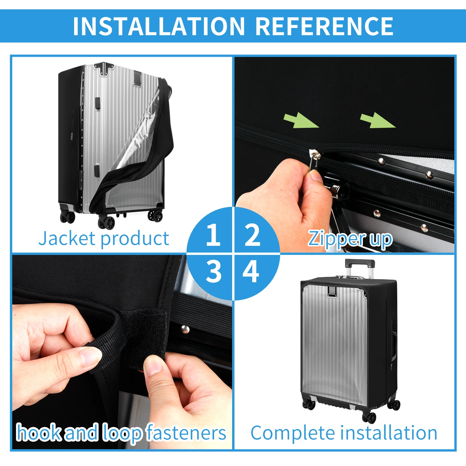 Transparent PVC protective cover, dustproof and waterproof suitcase, wear-resistant suitcase cover, zipper style luggage cover