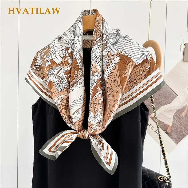 New 100% Natural Mulberry Silk Square Silk Bandana 88x88cm for Women Watercolor Print Soft Bag Scarf Decoration Hijab Shawl Wrap view 3