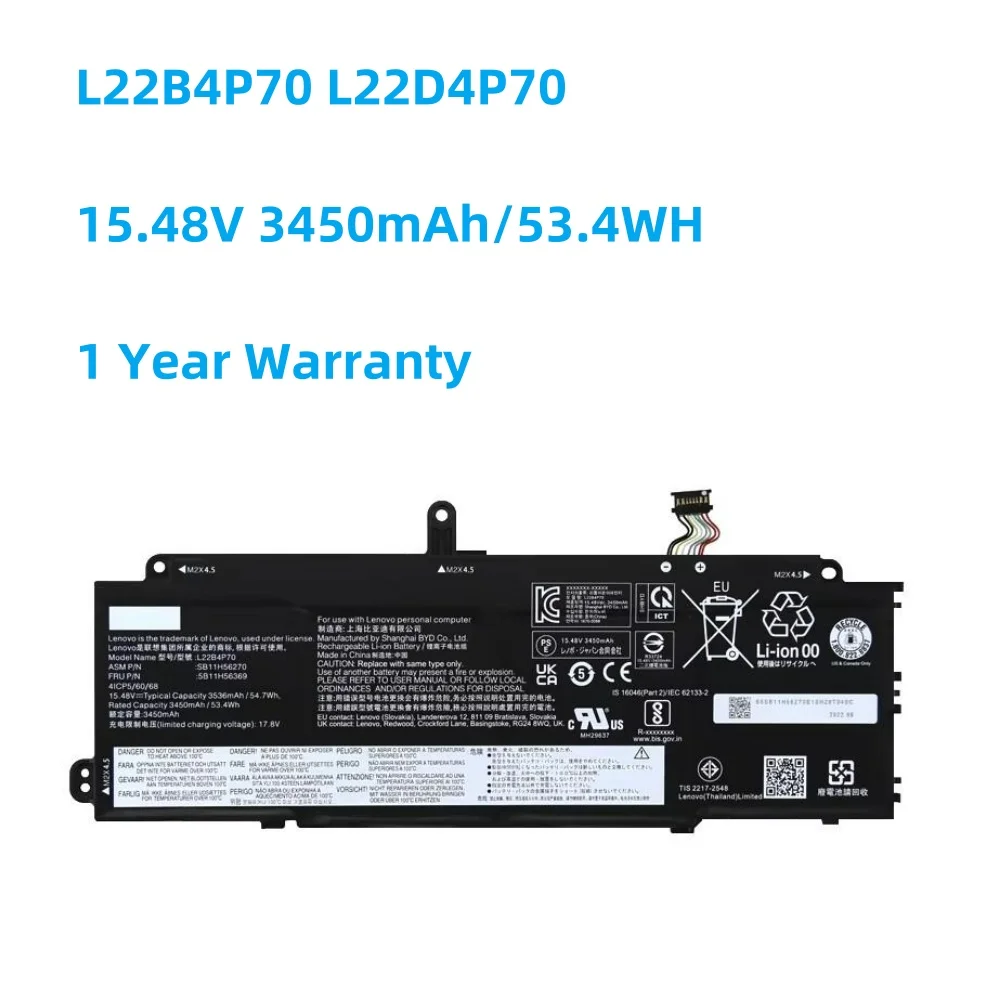 

Laptop Battery L22D4P70 15.48V 3450mAh/53.4Wh L22B4P70 L22C4P70 L22D4P70 L22L4P70 L22M4P70 For ThinkPad X13 G4 Series