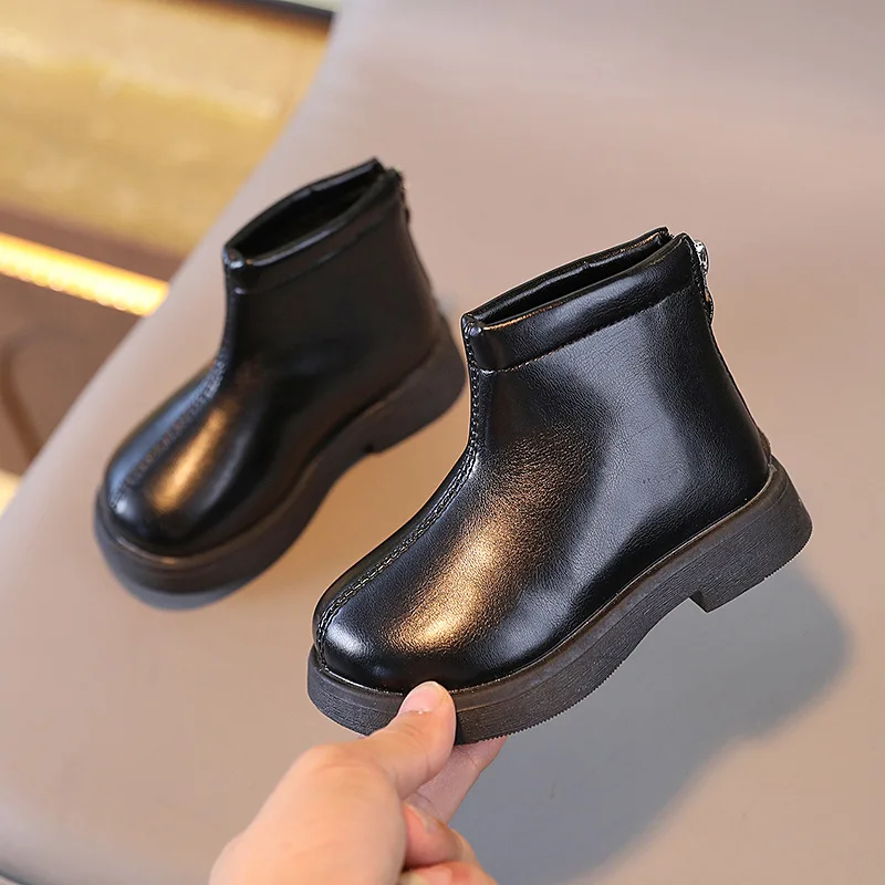 Botas niina moda bambini stivali in pelle per ragazza ragazzo 2024 autunno caldo bambini stivali di cotone stile britannico stivaletti marroni neri