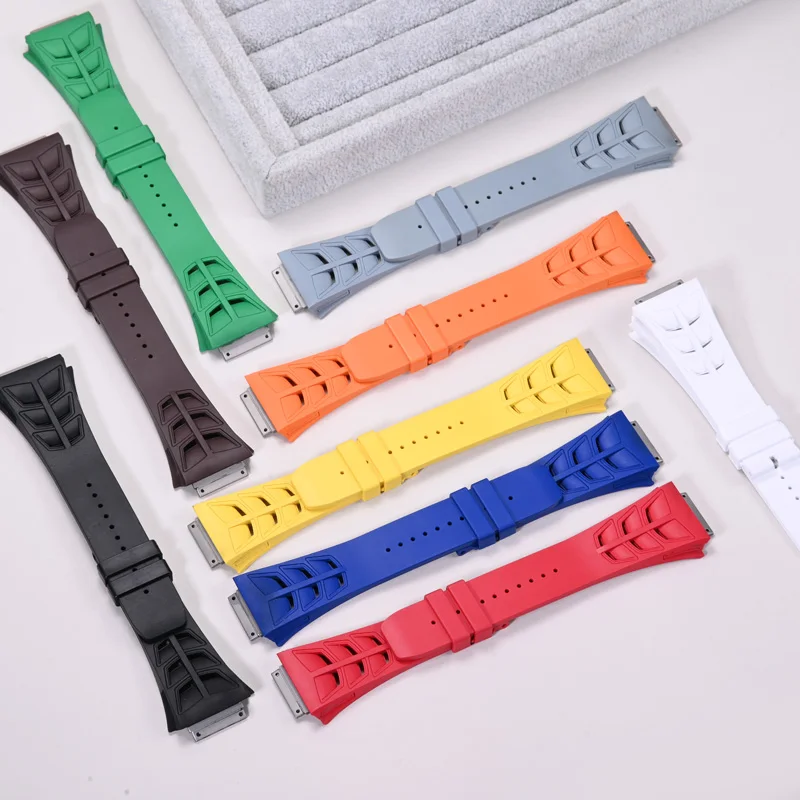 Fluororubber watch strap for Richard Mille RM030 RM055 RM35-01 RM35-02 RM35-03 premium quality FKM watchband steel folding clasp