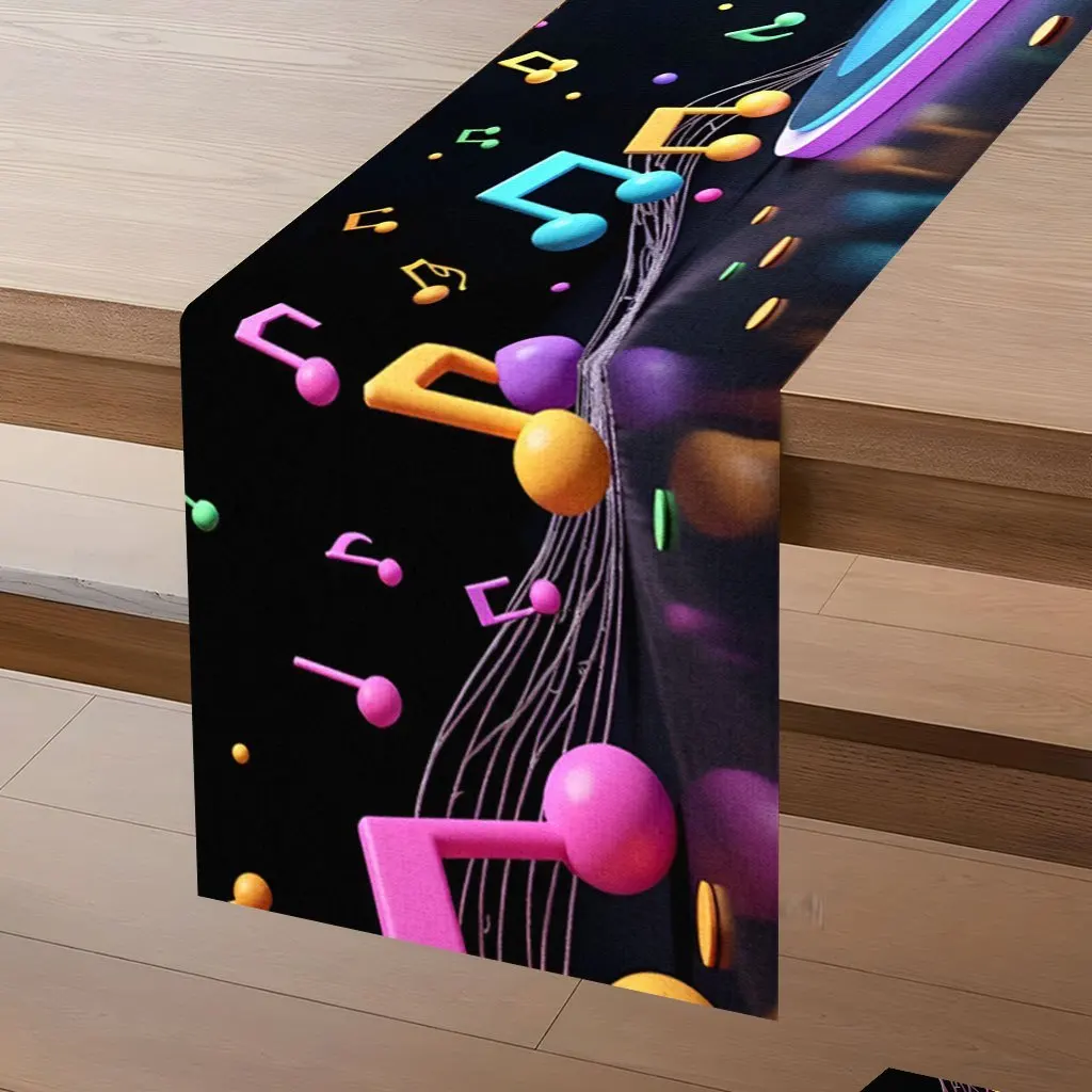Musical Note Rotating Stage Print 2D Flat Rectangular Tablecloth Creative Table Cover for Kitchen Dining Vanity Table Festive Ce
