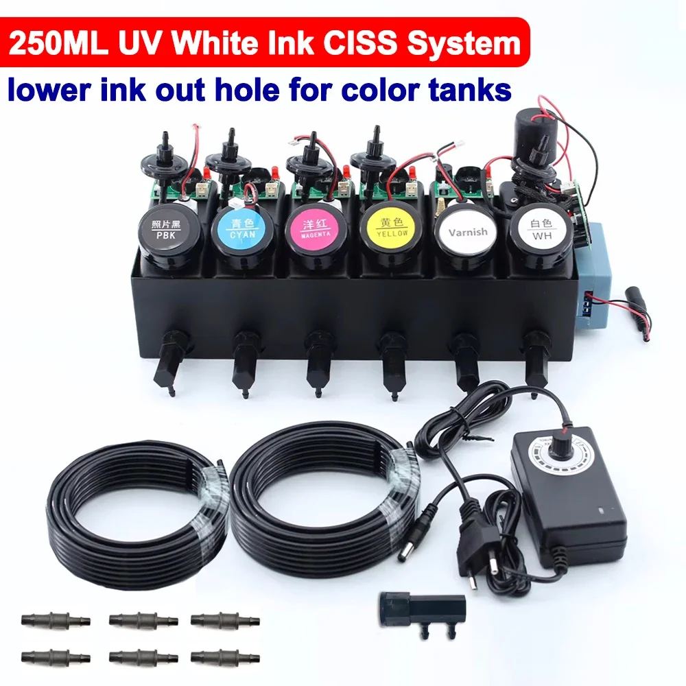 250ml UV DTF Ink CISS System Low outlet Ink tank For Printer Modify With Stirrer Timer Speed Adjustable Sensor Alarm Varnish Ink