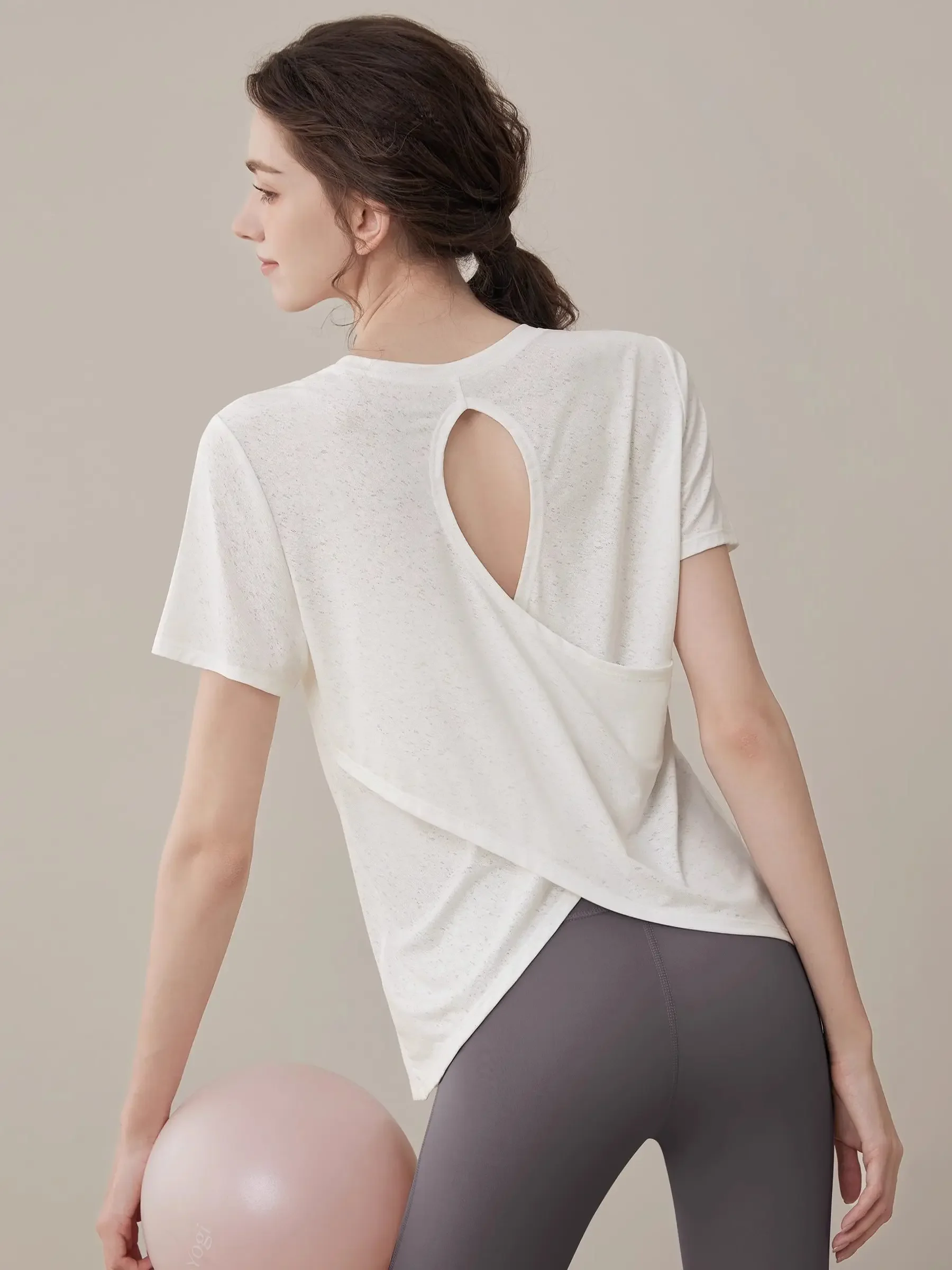 

Yoga suit women's summer sports blouse short sleeve loose breathable running pilates training top